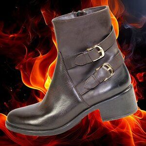 Emanuele Crasto Handcrafted Brown Double Buckle Moto Ankle Boot Size 41 (US 9.5)